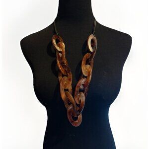 NWT Bijou Brigitte Tortoise Shell Lucite Oval Link Long Necklace Statement